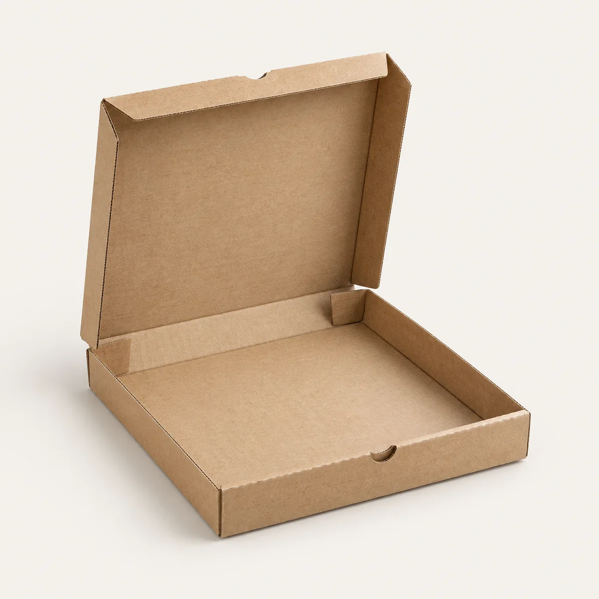 Concept kraft pizza box with its complete lid and base visible