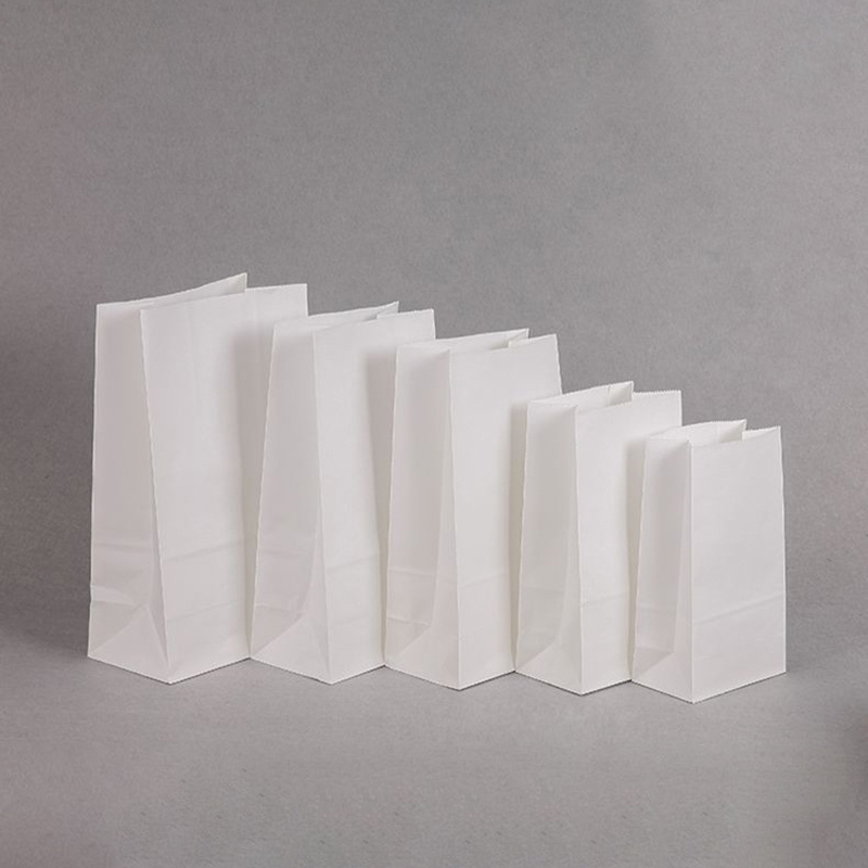 Complete white square-bottom paper bags without handles in several sizes